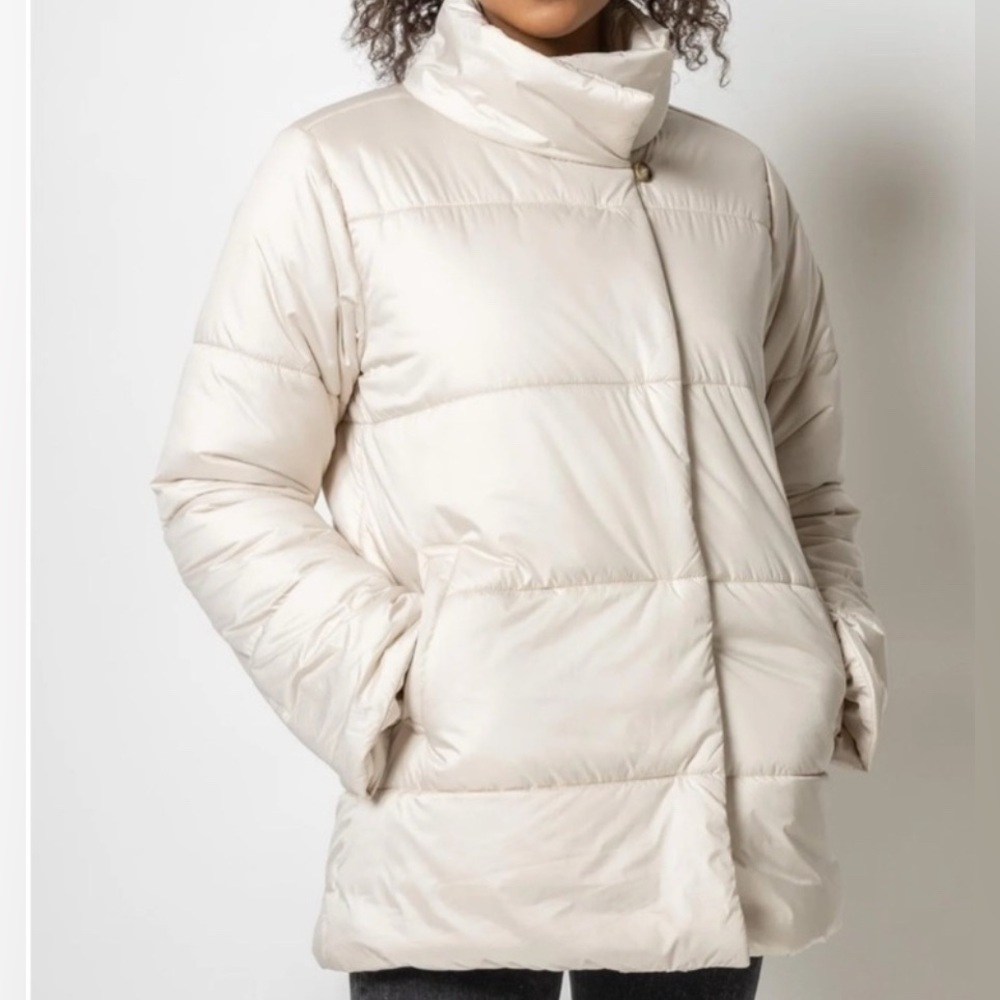 Lilla P Puffer Car Coat In Champagne Cream, Size XS